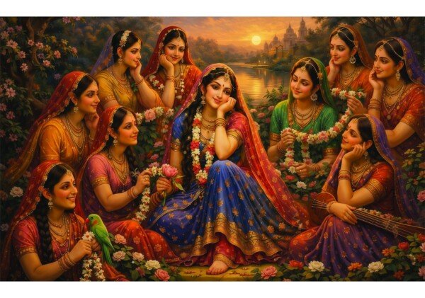 krishna's gopis gathering canvas wall art