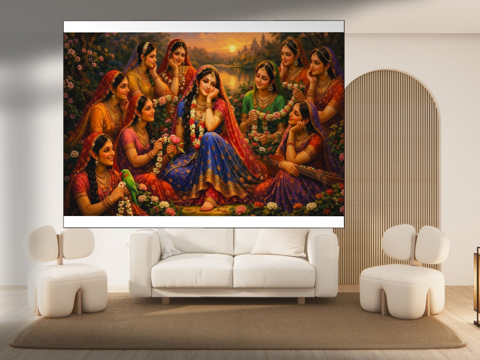 Krishna's Gopis Gathering framed canvas wall art