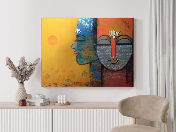 buddha art canvas wall art shown framed on a wall