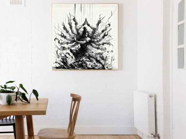 kali ink dance canvas wall art shown framed on a wall