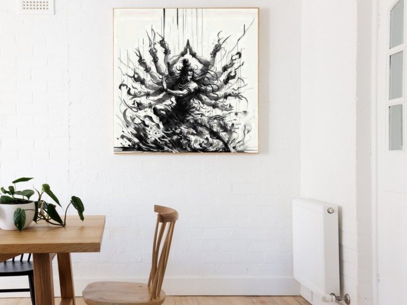 kali ink dance canvas wall art shown framed on a wall