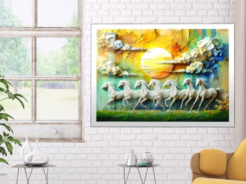 running white horses canvas wall art room mockup 2