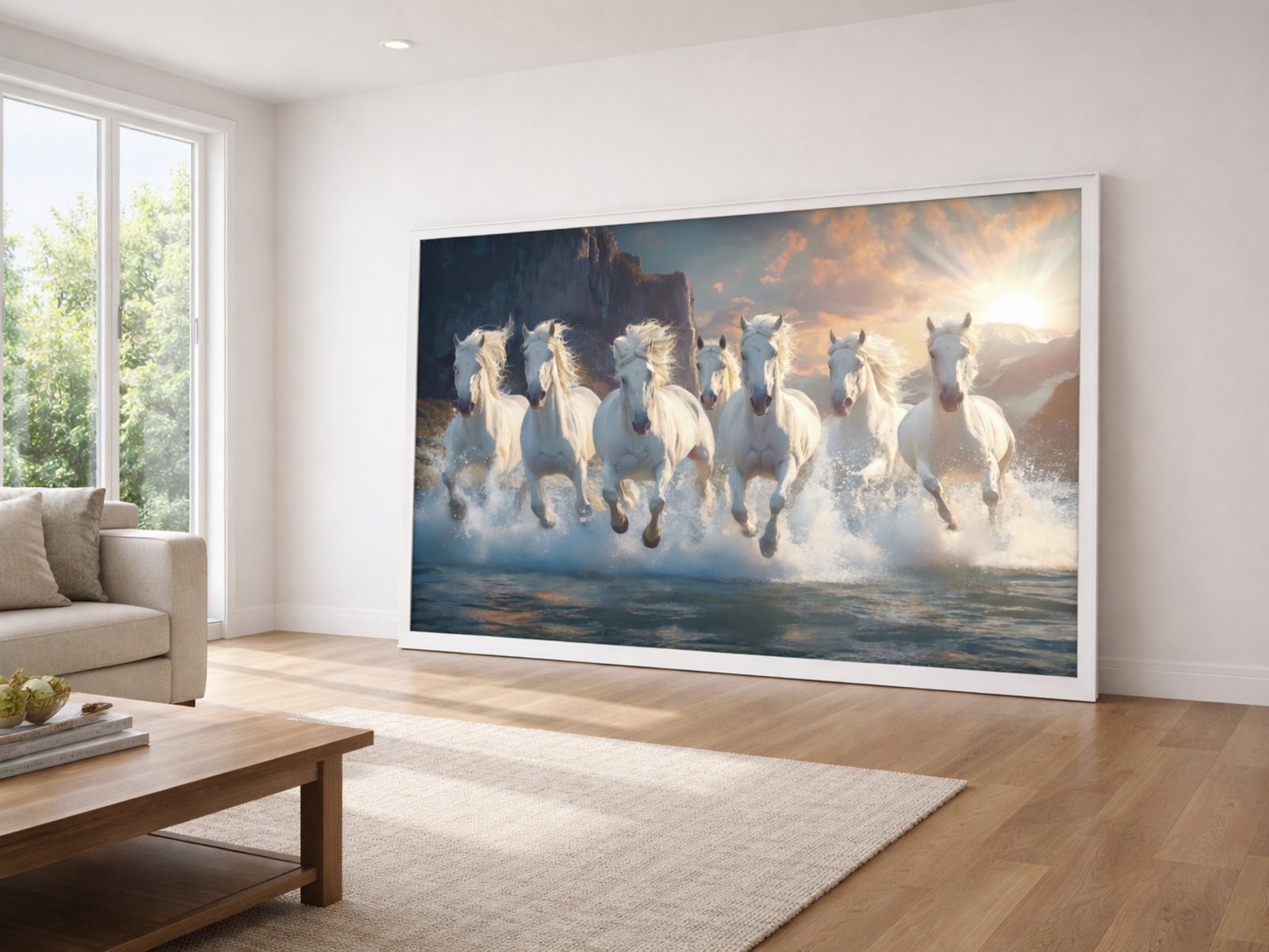 Seven White Horses framed canvas wall art
