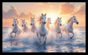 Seven Horses Sunset Beach Canvas Wall Art 3x4 Feet – Floating Frame – Premium Digital Canvas Print – Living Room & Home Spiritual Wall Décor