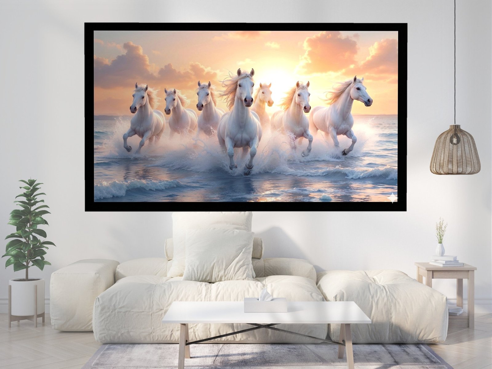 Seven Horses Sunset Beach framed canvas wall art