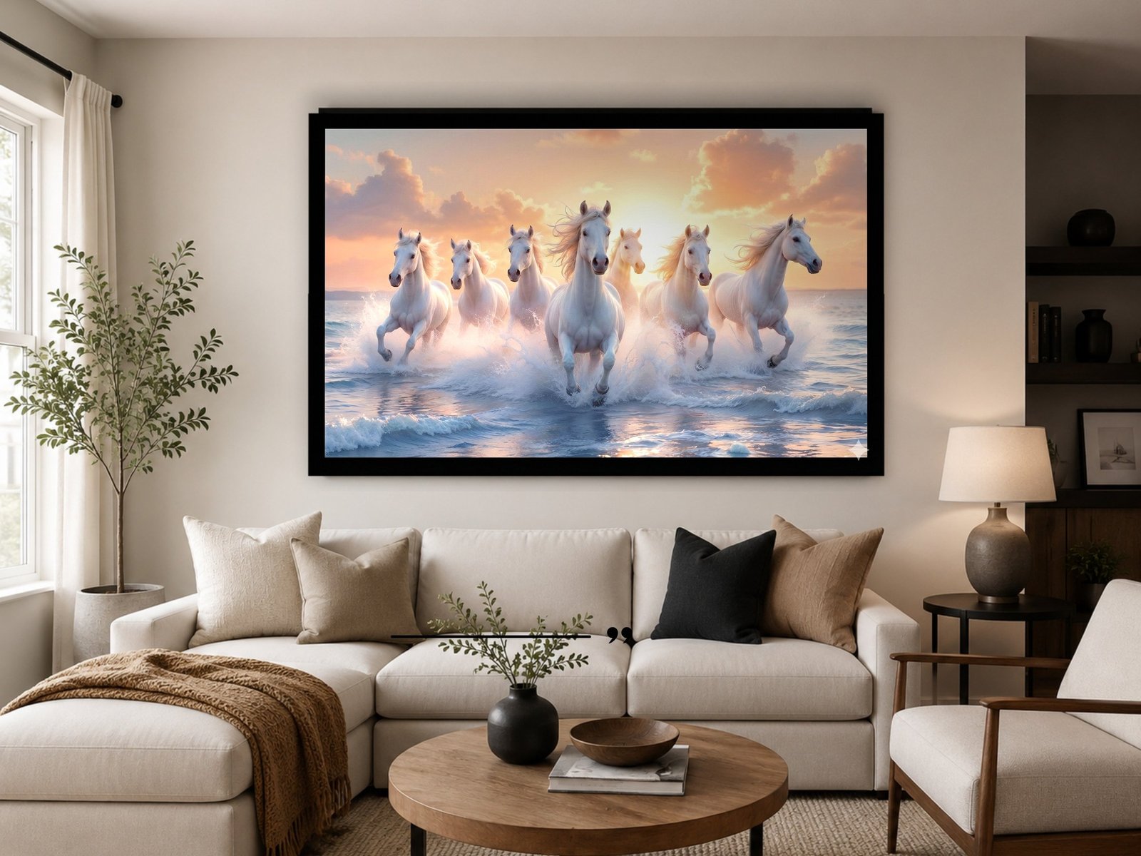 Seven Horses Sunset Beach canvas wall art placement
