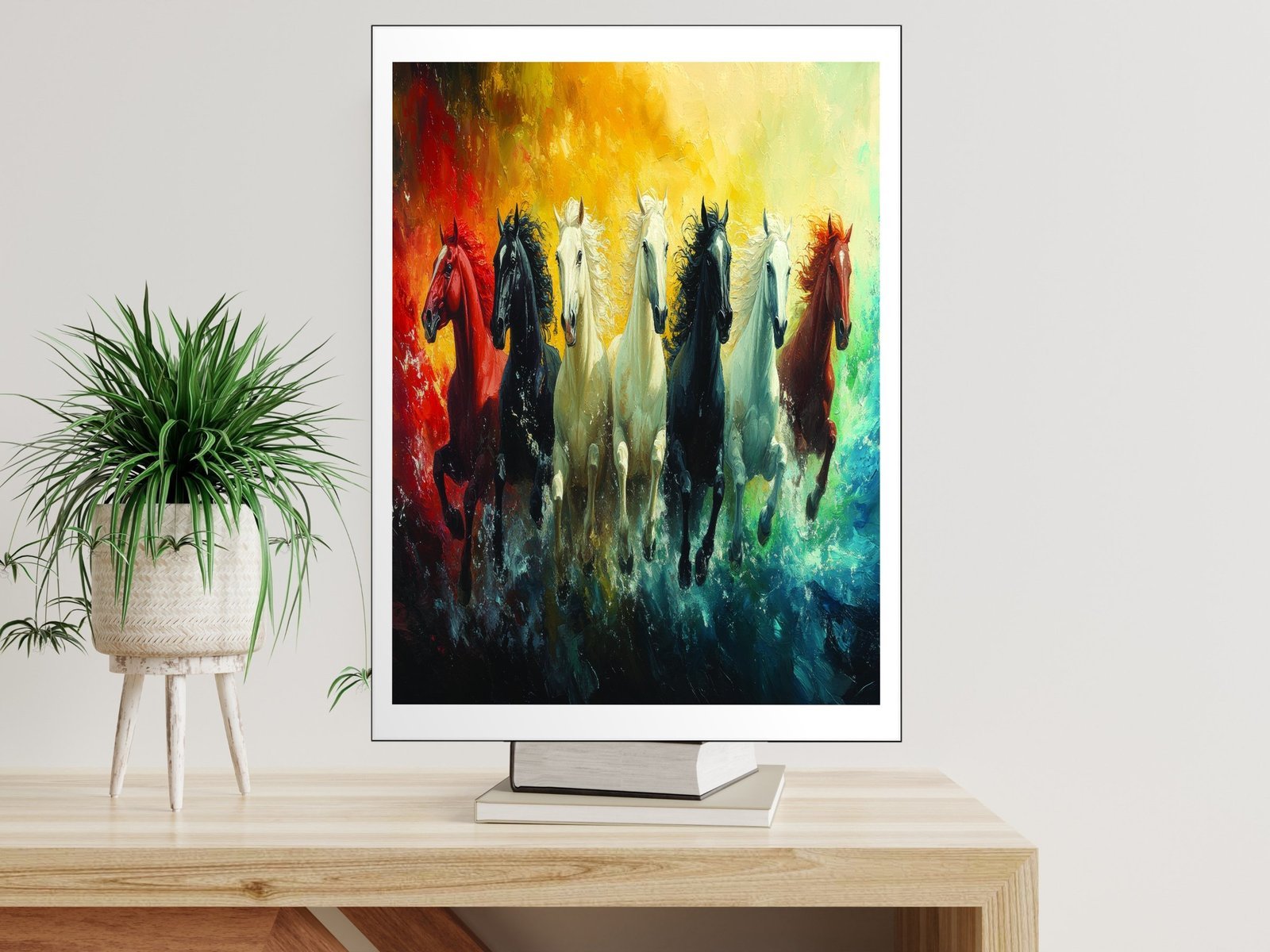 rainbow horse gallop canvas wall art room mockup 1