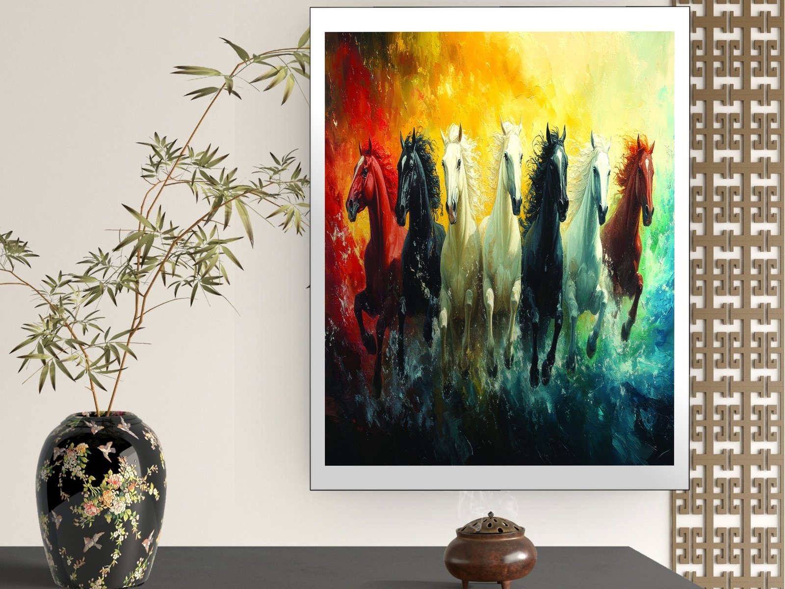 rainbow horse gallop canvas wall art room mockup 2