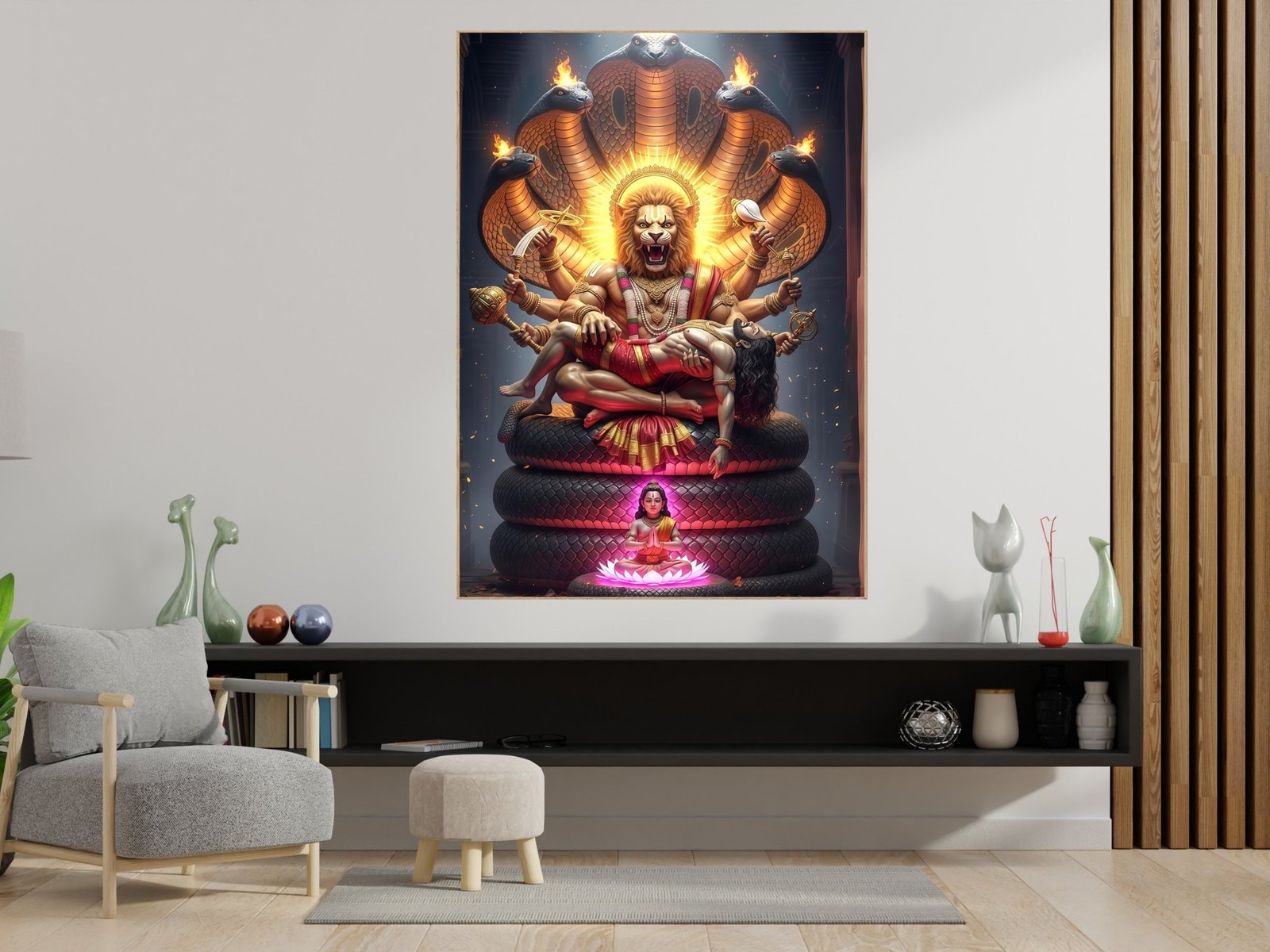 Narasimha on Serpent Throne framed canvas wall art