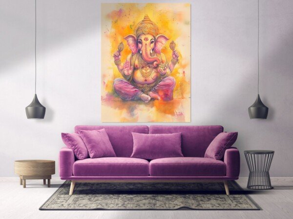 ganesha art canvas wall art shown framed on a wall