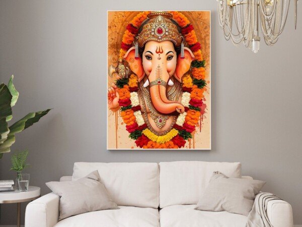 ganesh art canvas wall art shown framed on a wall