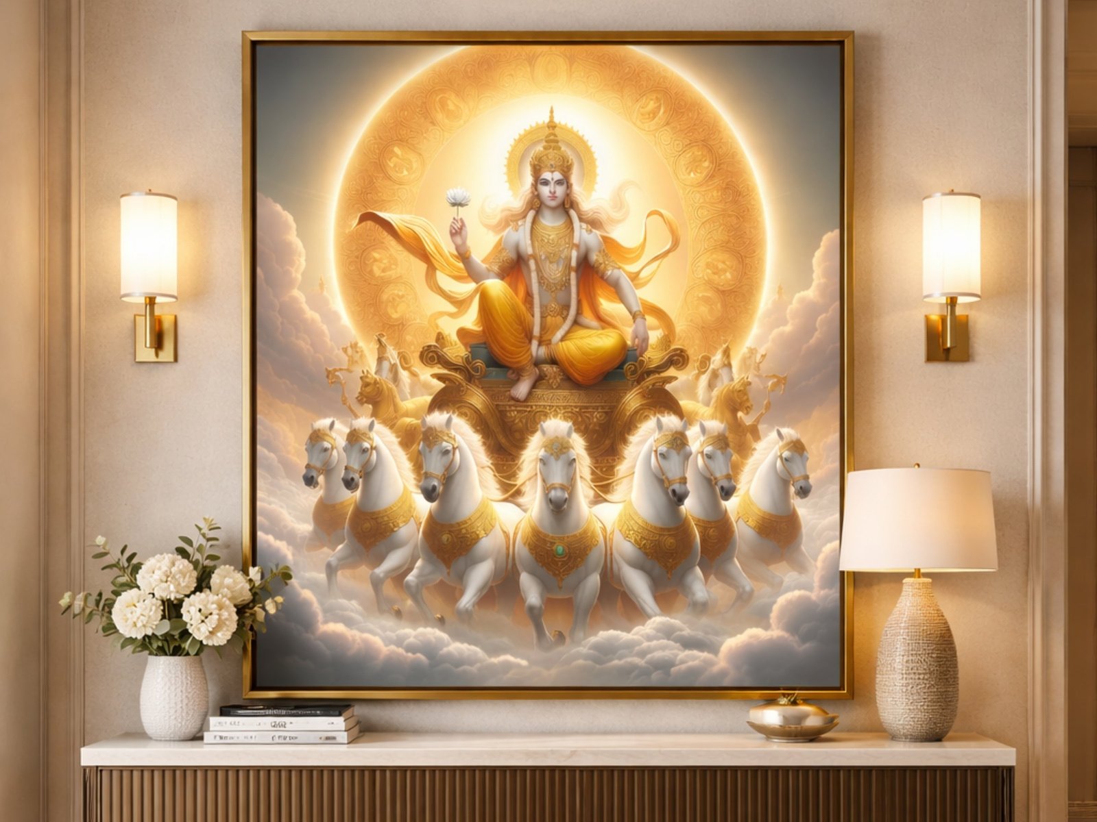 Surya in Chariot framed canvas wall art