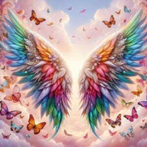 Rainbow Wings and Butterflies Canvas Wall Art 3x4 Feet – Floating Frame – Premium Digital Canvas Print – Living Room & Home Spiritual Wall Décor