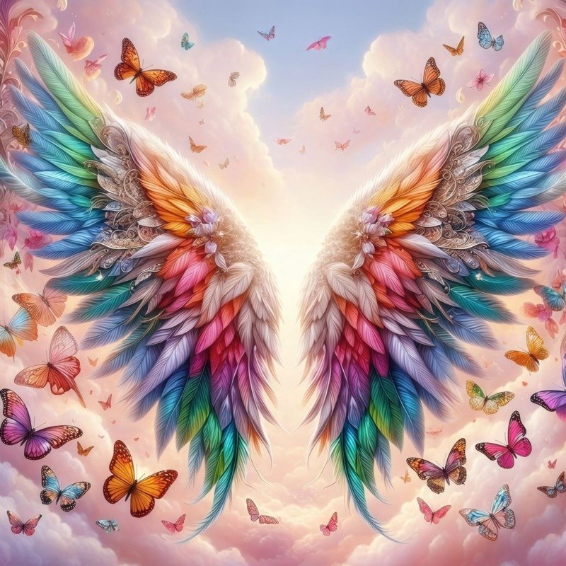 rainbow wings and butterflies canvas wall art