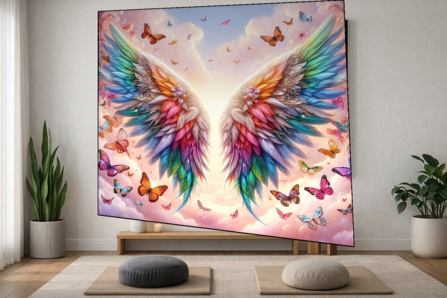 Rainbow Wings and Butterflies canvas wall art placement