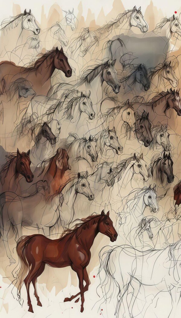 horse studies collage canvas wall art