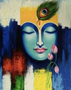 Krishna Serene Face Canvas Wall Art 3x4 Feet – Floating Frame – Premium Digital Canvas Print – Living Room & Home Spiritual Wall Décor