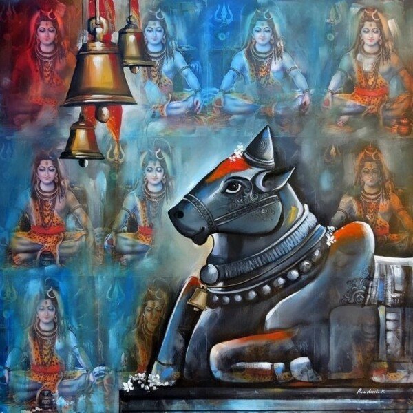 nandi and the jyotirlingas canvas wall art