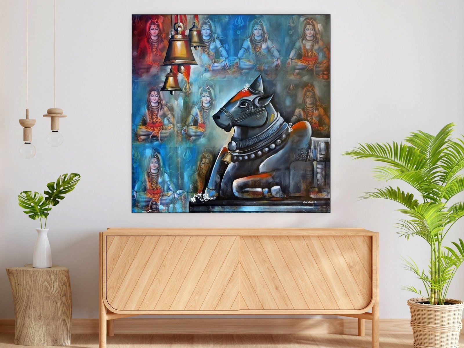 Nandi and the Jyotirlingas canvas wall art placement