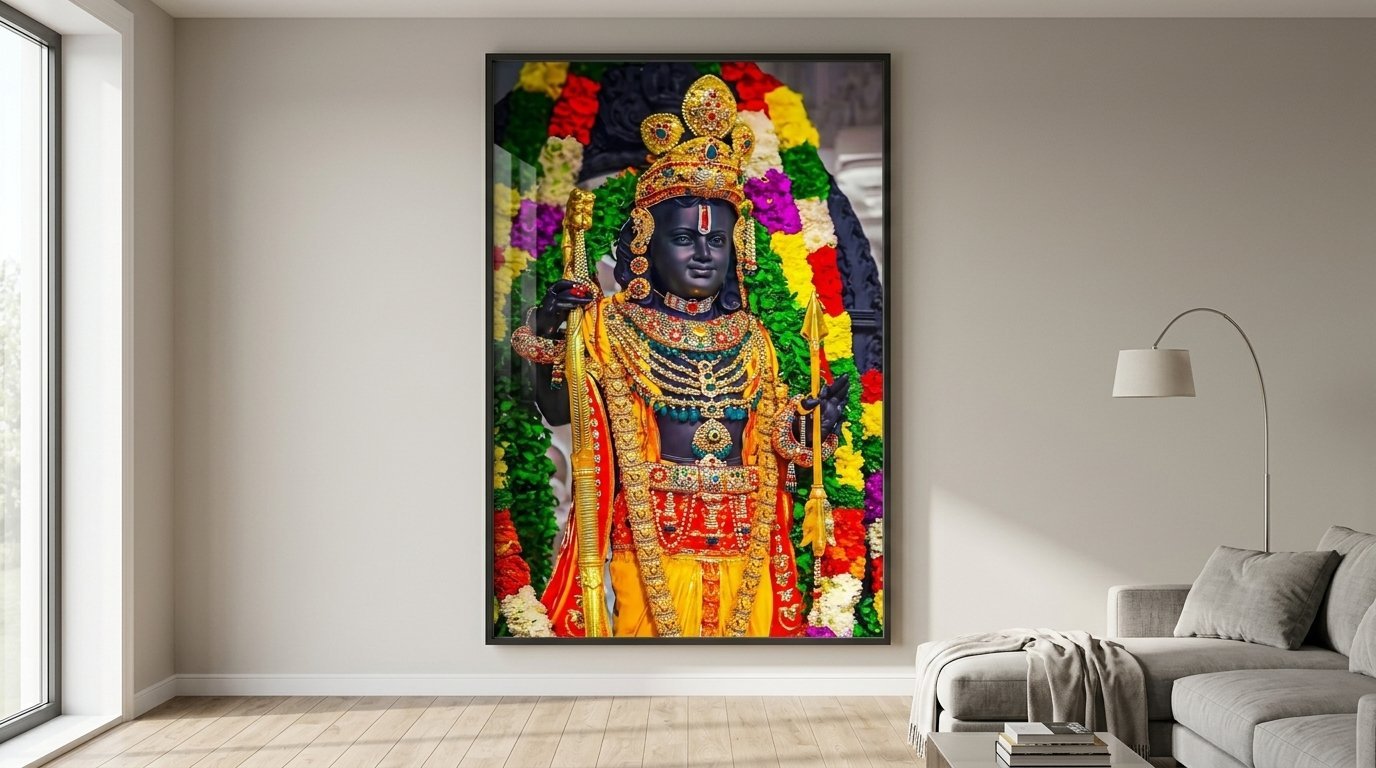 Ram Lalla in Garlands framed canvas wall art