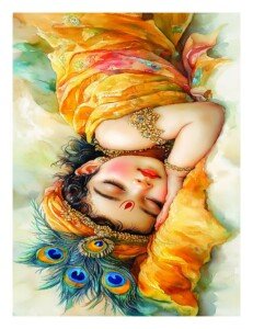 Sleeping Krishna Art Canvas Wall Art 3x4 Feet – Floating Frame – Premium Digital Canvas Print – Living Room & Home Spiritual Wall Décor