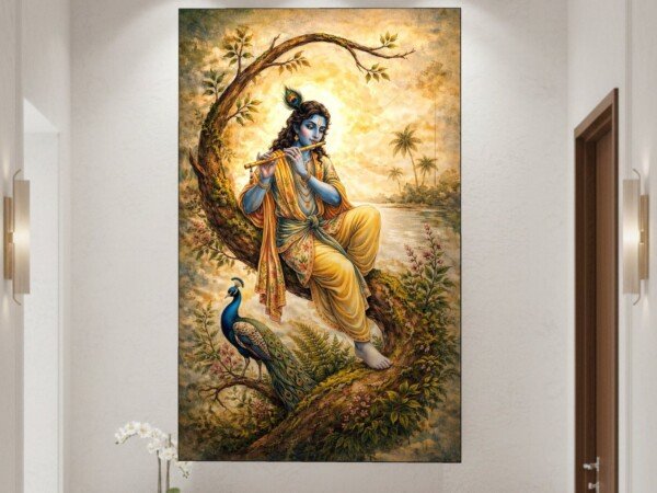 krishna kadamba melody canvas wall art shown framed on a wall