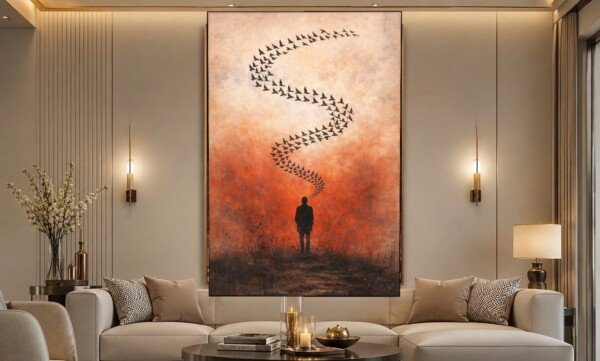 flight path reverie canvas wall art shown framed on a wall