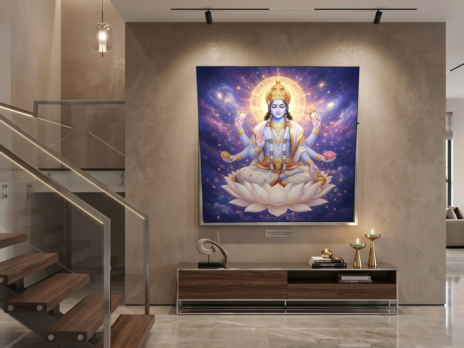 Vishnu Cosmic Lotus canvas wall art placement