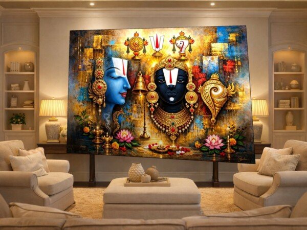 balaji divine collage canvas wall art shown framed on a wall