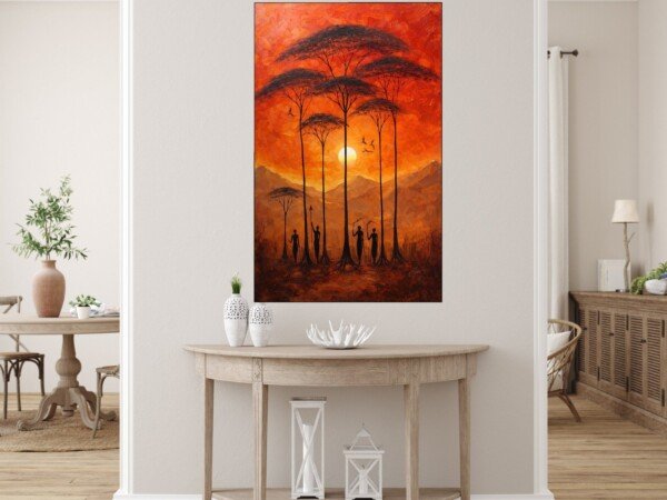 savanna evening dance canvas wall art shown framed on a wall