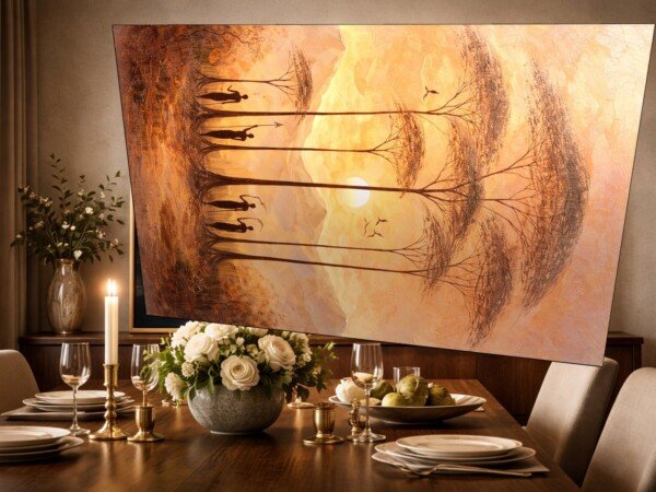 savanna golden hour canvas wall art shown framed on a wall