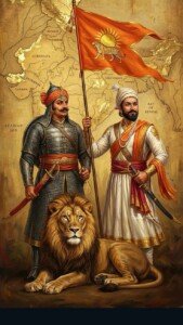 Maratha Pride with Lion Canvas Wall Art 3x4 Feet – Floating Frame – Premium Digital Canvas Print – Living Room & Home Spiritual Wall Décor