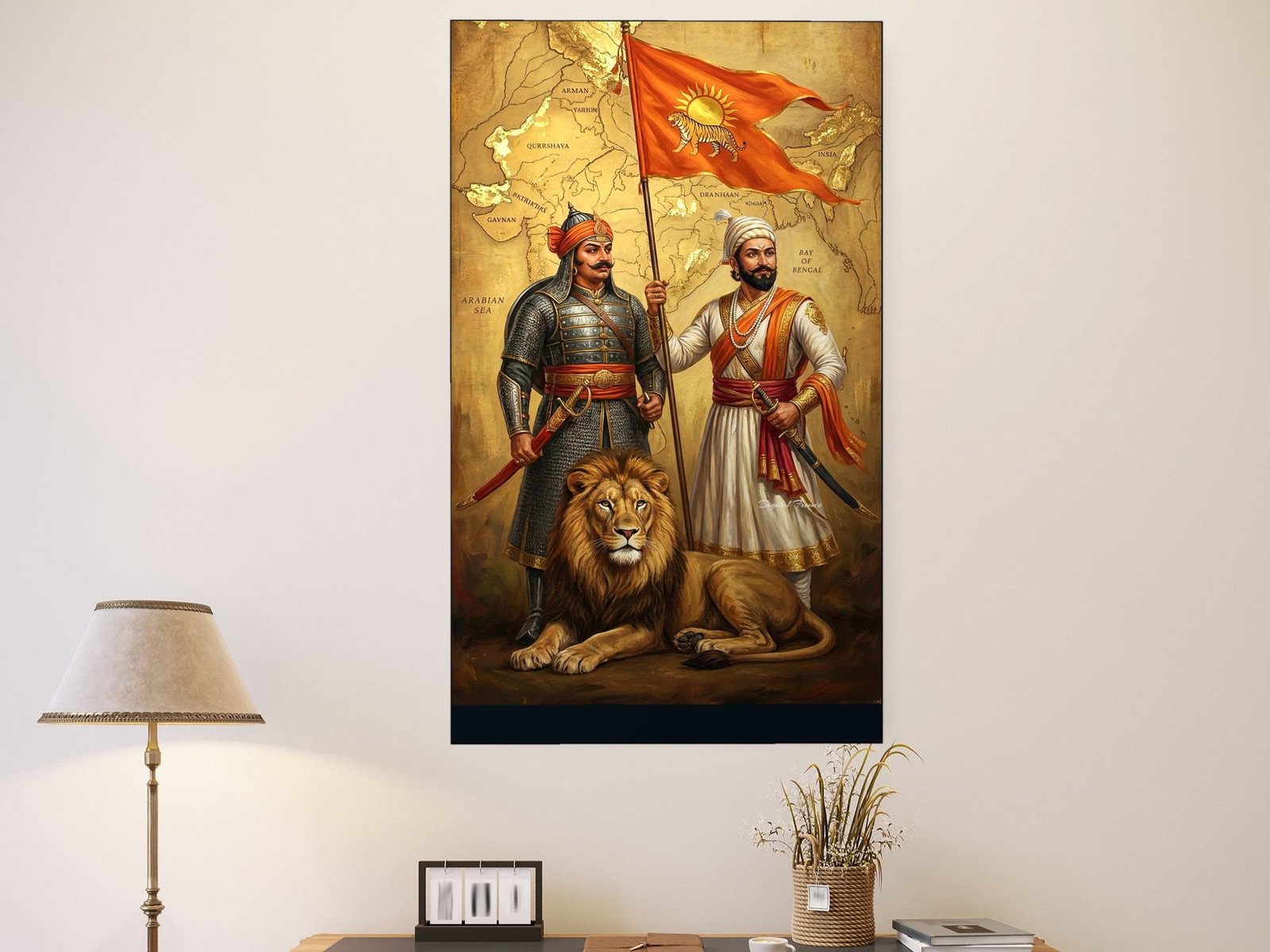 Maratha Pride with Lion canvas wall art placement