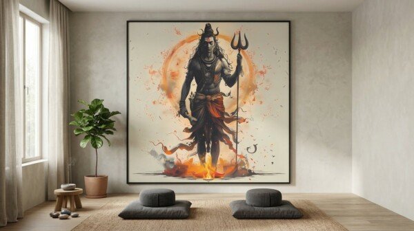 shiva the destroyer canvas wall art shown framed on a wall
