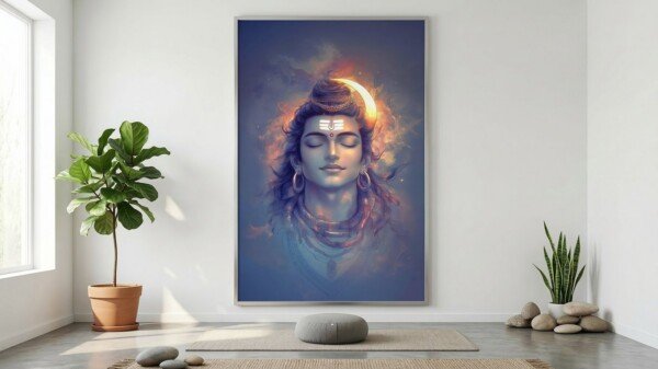 shiva crescent dream canvas wall art shown framed on a wall