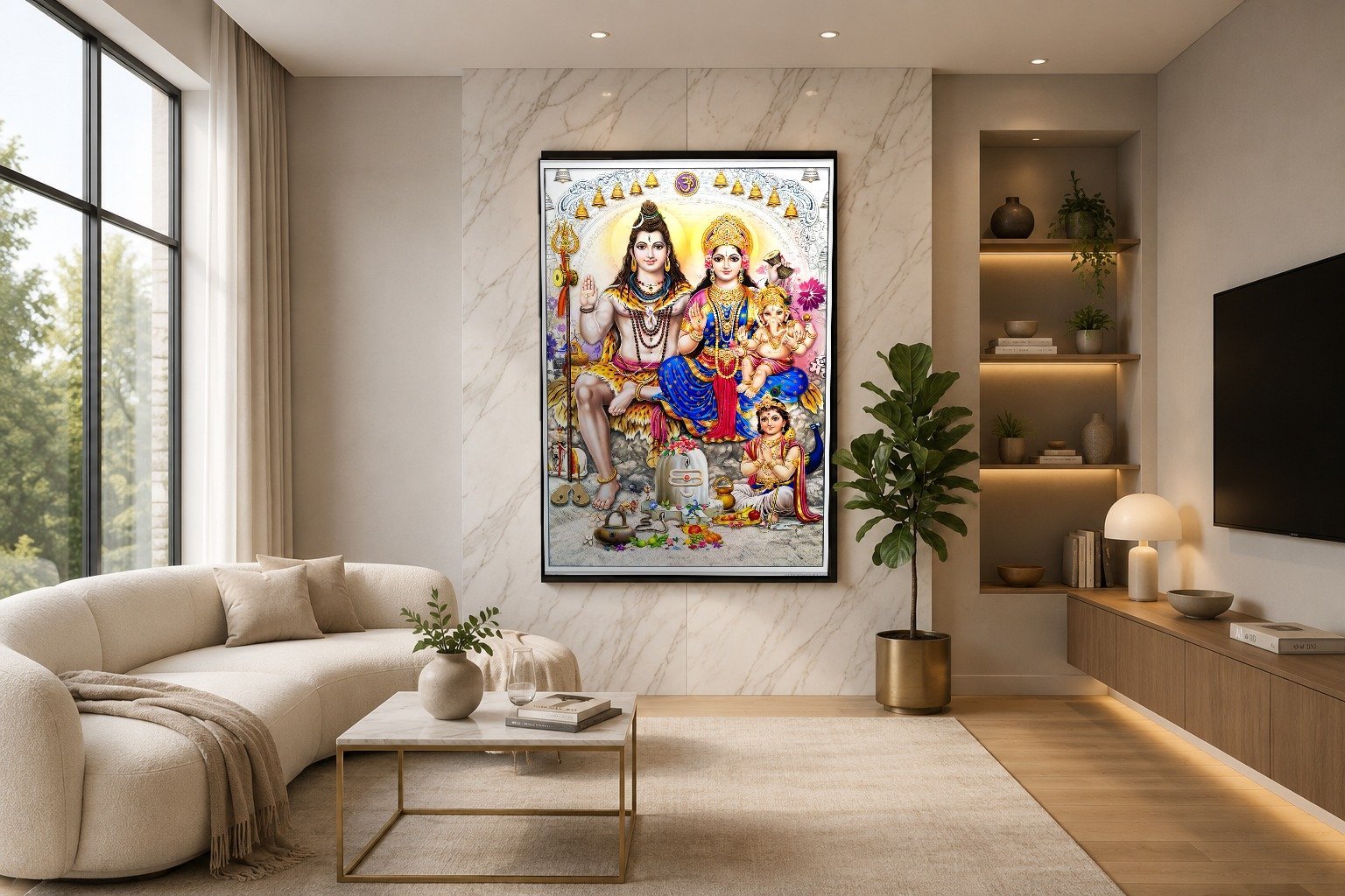 Shiva Parivar Blessing framed canvas wall art