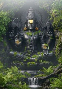 Forest Vishnu Murti Canvas Wall Art 3x4 Feet – Floating Frame – Premium Digital Canvas Print – Living Room & गृह आध्यात्मिक दीवार सजावट