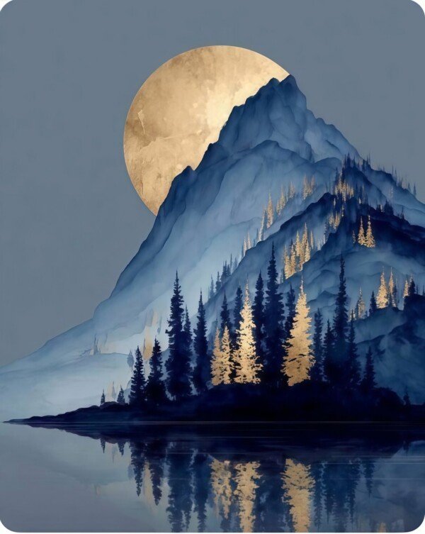 moonlit mountain forest canvas wall art