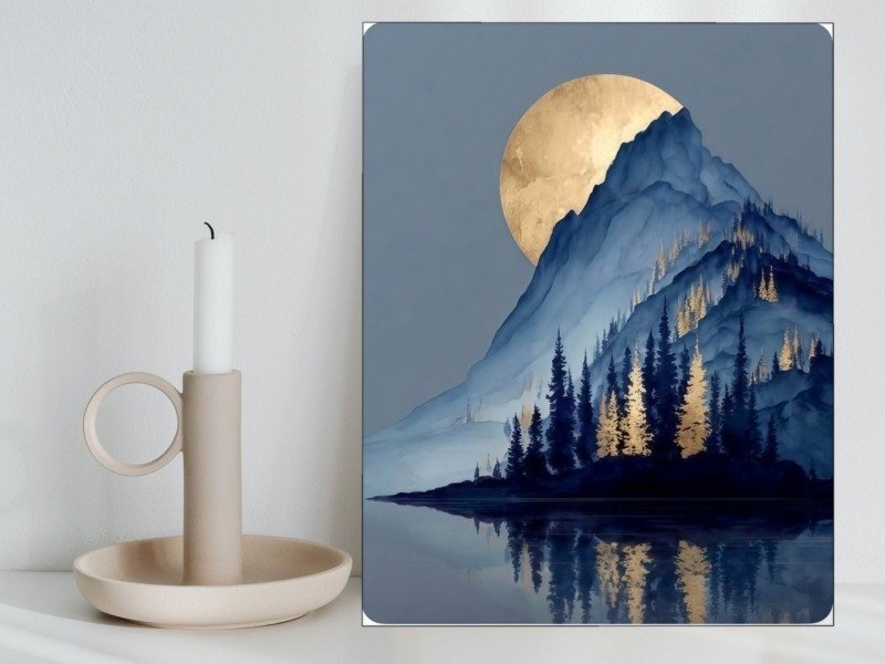 moonlit mountain forest canvas wall art room mockup 1