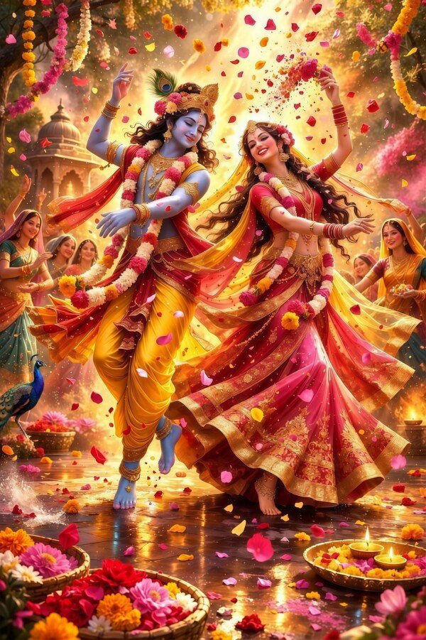 radha krishna petal dance canvas wall art