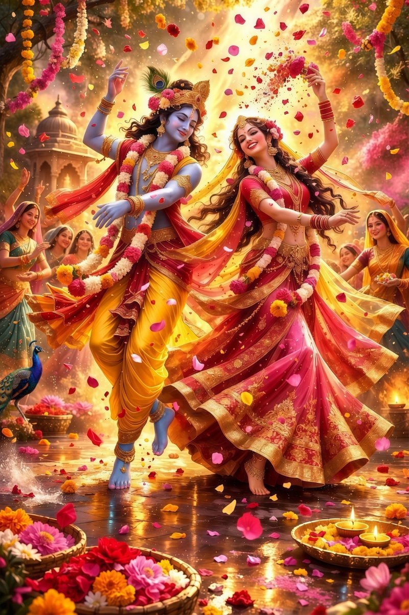 radha krishna petal dance canvas wall art