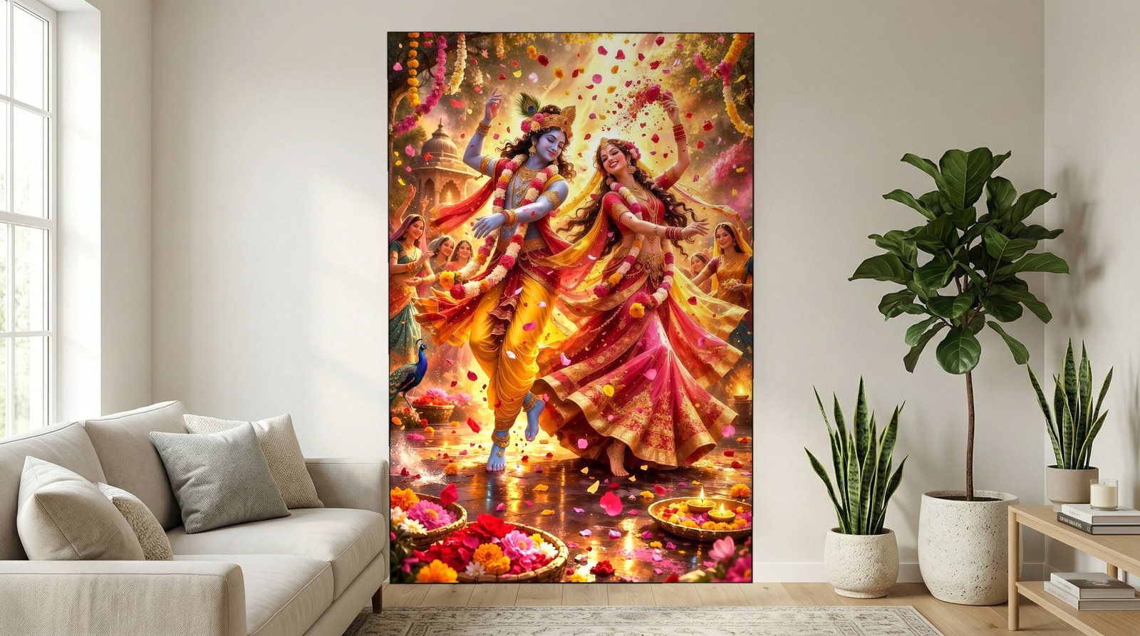 Radha Krishna Petal Dance framed canvas wall art