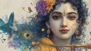 Krishna Watercolor Gaze Canvas Wall Art 3x4 Feet – Floating Frame – Premium Digital Canvas Print – Living Room & Home Spiritual Wall Décor