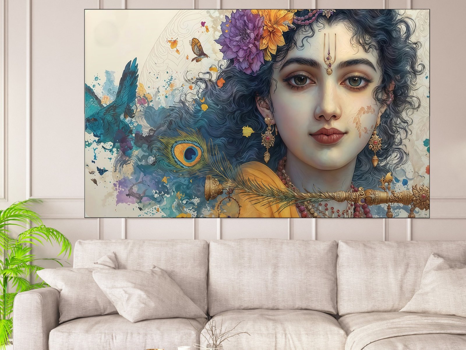 Krishna Watercolor Gaze framed canvas wall art