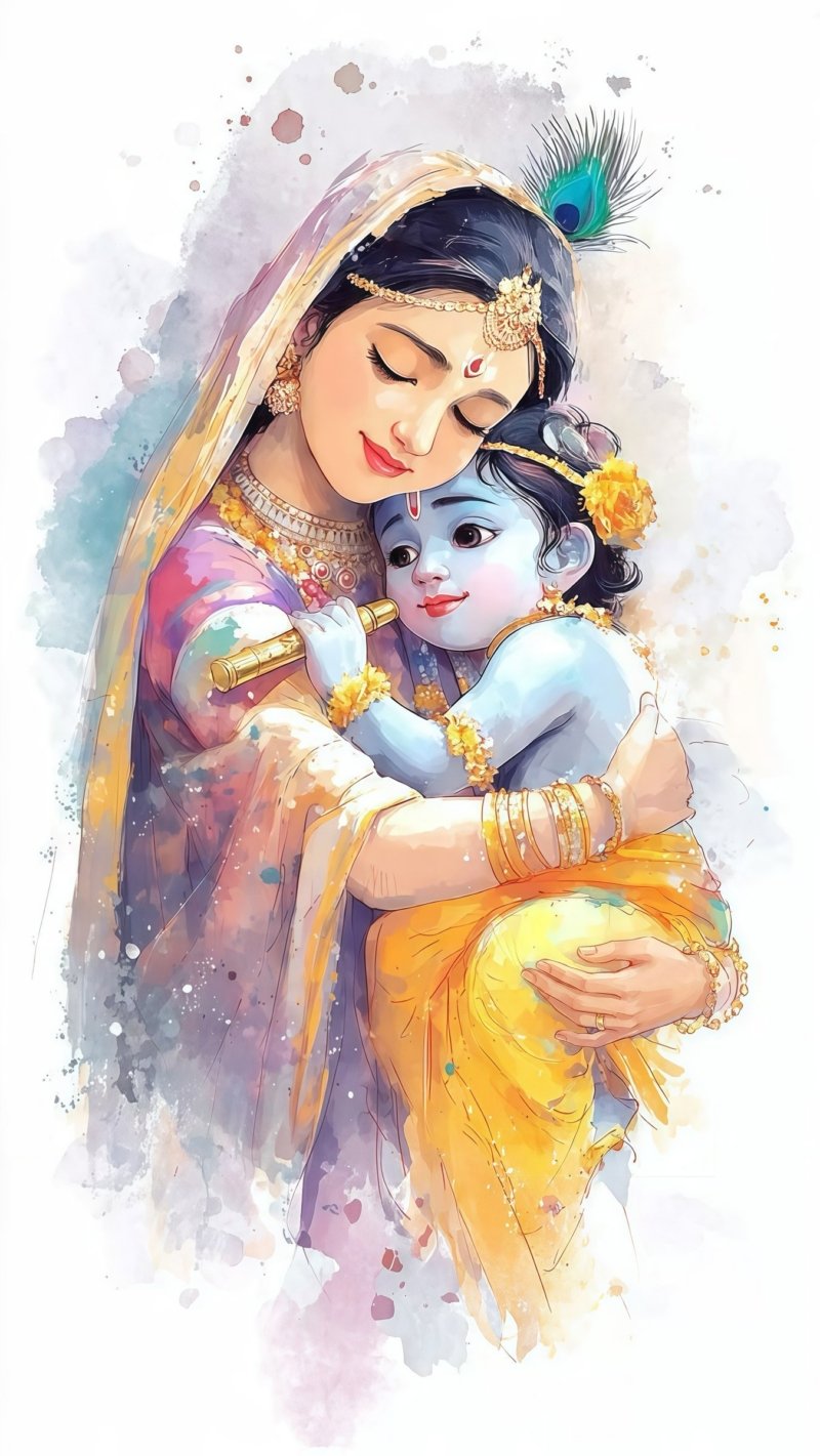 mother and little krishna canvas wall art