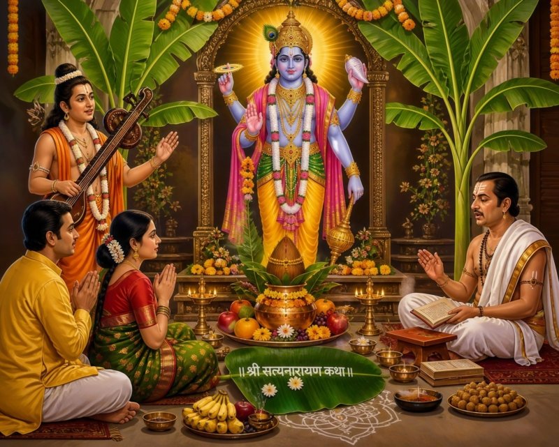 satyanarayan katha scene canvas wall art