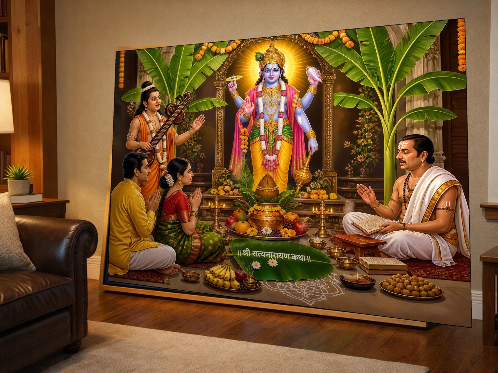 Satyanarayan Katha Scene canvas wall art placement