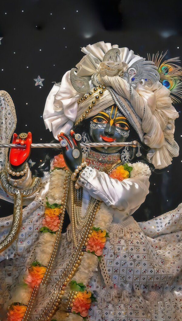 krishna in pearl attire canvas wall art