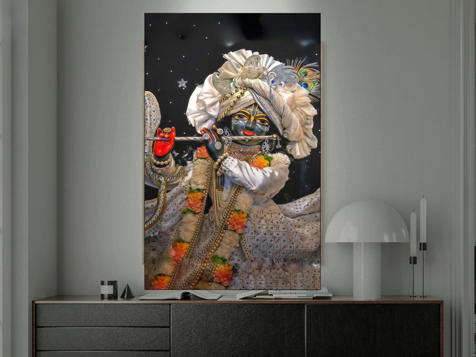 Krishna in Pearl Attire framed canvas wall art