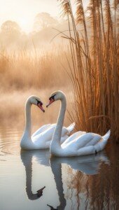 Swan Lake Romance Canvas Wall Art 3x4 Feet – Floating Frame – Premium Digital Canvas Print – Living Room & Home Spiritual Wall Décor